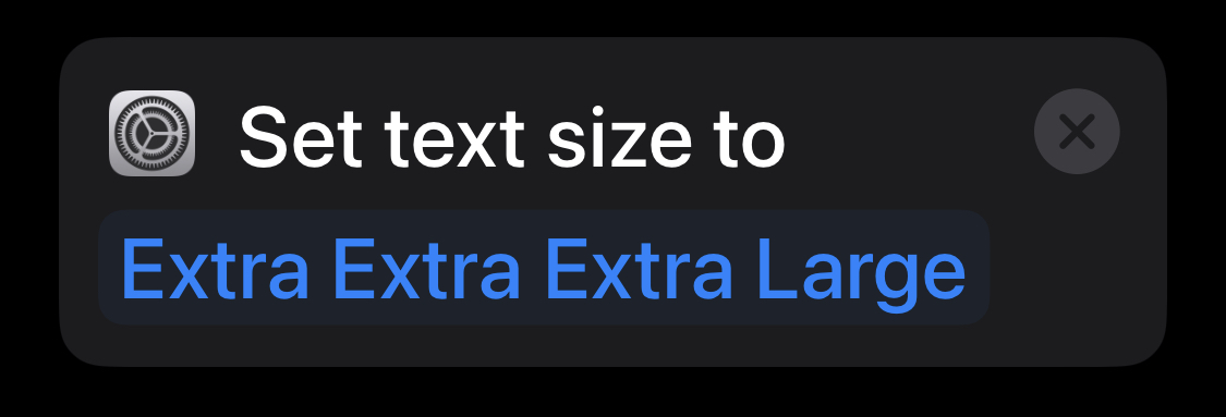 Set text size in a shortcut