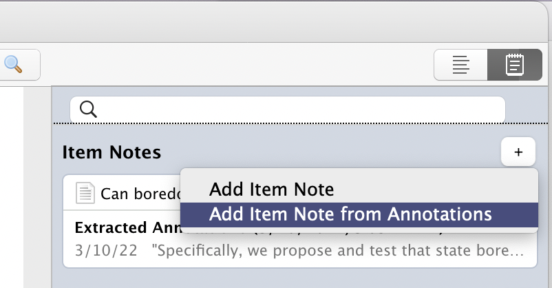 Add Item Note from Annotations in Zotero