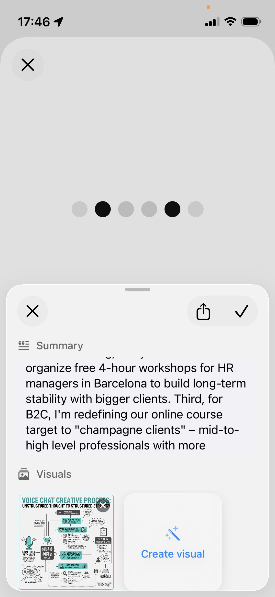 A mobile screen displays an app interface with a summary of professional tasks and a small visual representation of a business plan below.